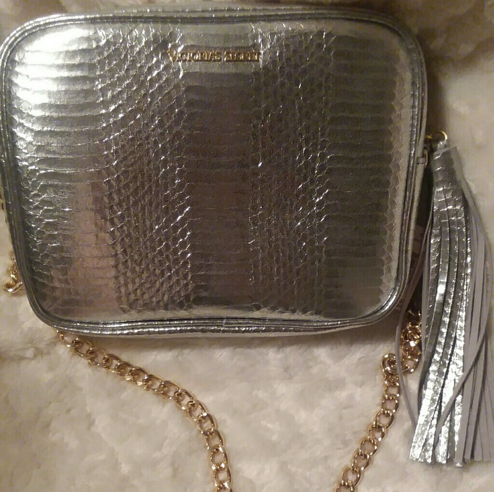 Victoria Secret Metallic clutch/gold chain strap